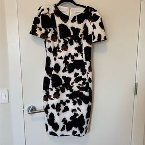 Calvin Klein Black and White Asymmetrical Puff Sleeve Dress